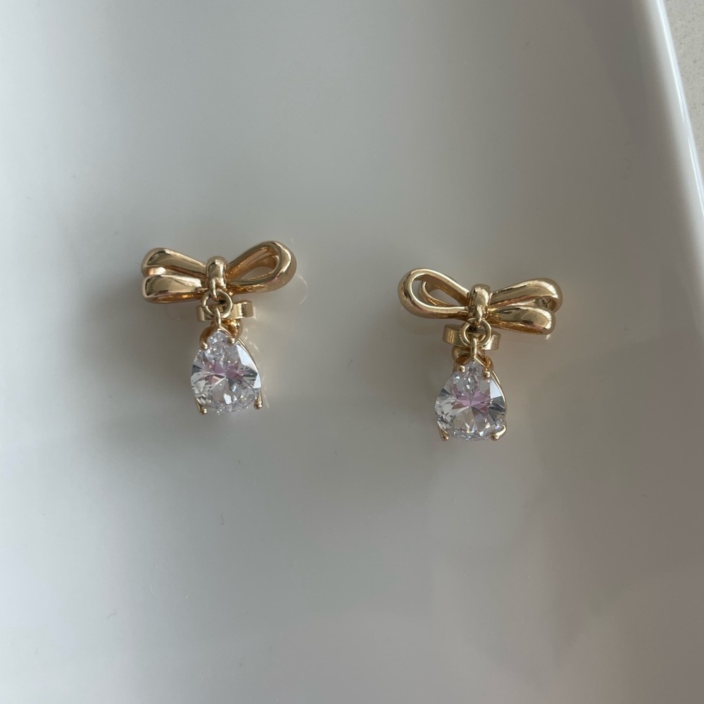 House of Harlow Gold Bow Earrings with Crystal Accents